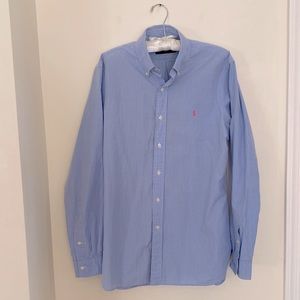 Ralph Lauren Mens Long Sleeve Light Blue Oxford Casual Shirt Polo Logo 15 1/2